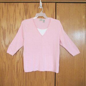 CLASSIC ELEMENTS WOMEN'S SZ 16 / 18 W SWEATER PINK 3/4 SLEEVE CABLE KNIT BARBIE